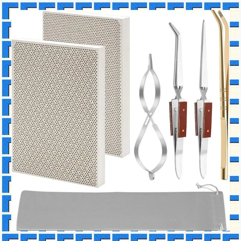 

ABNG 7Pcs Jewelry Soldering Kit,2 Honeycomb Soldering Block, 1 Copper Tongs,2 Soldering Tweezers,1 Metal Clip,1 Storage Bag