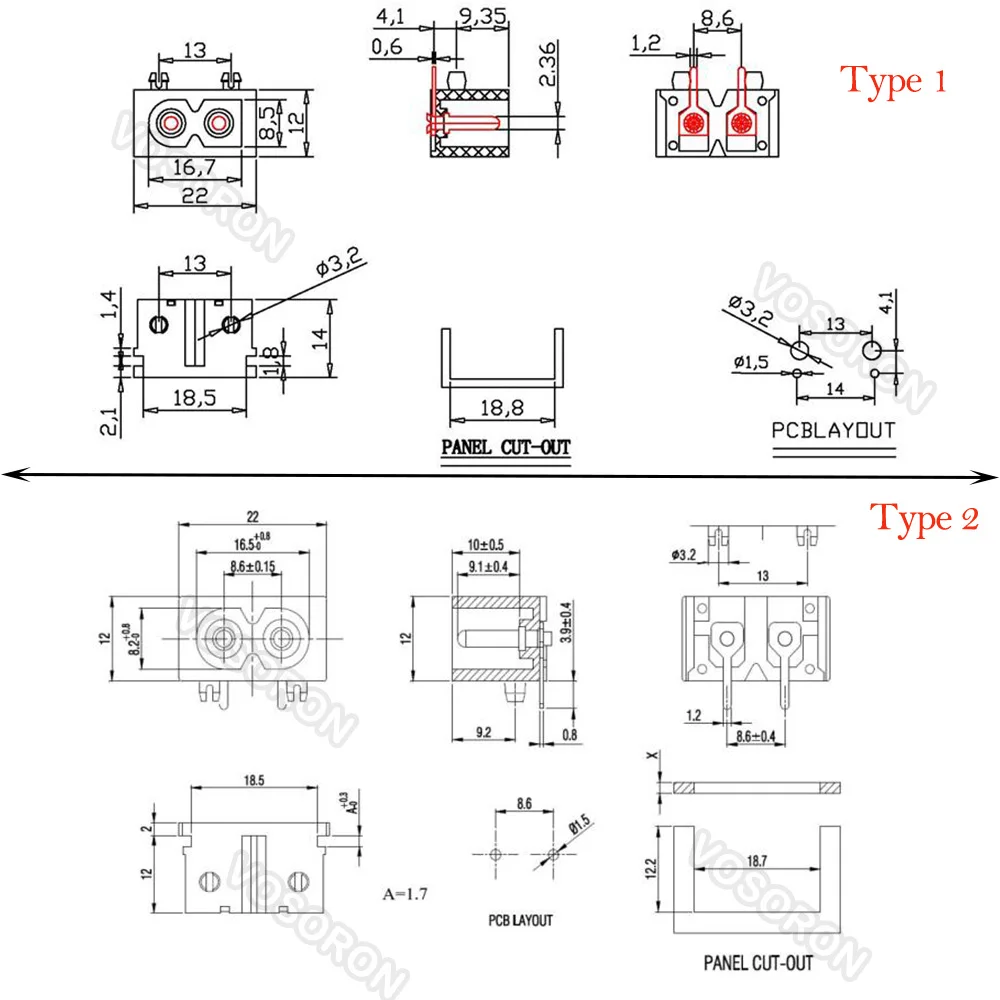 10Pcs Hot selling 2 pin Polarized Socket IEC 60320 C8 Power Electrical Connector Industrial inlet split panel Socket PCB Mount