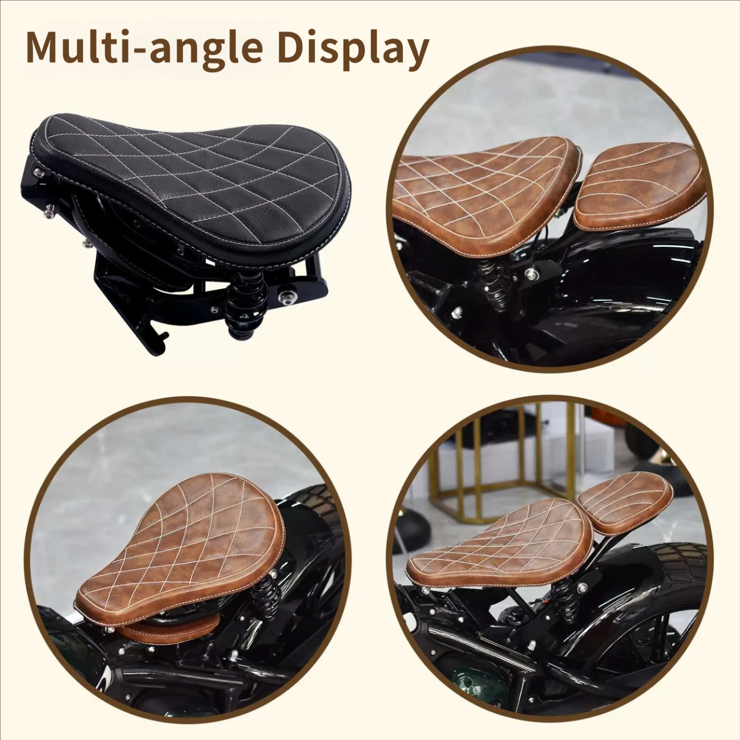 For Foldable Dual Seat & Hidden Retro Checkered Single Seat, Black/Brown for Benda Napoleon 250