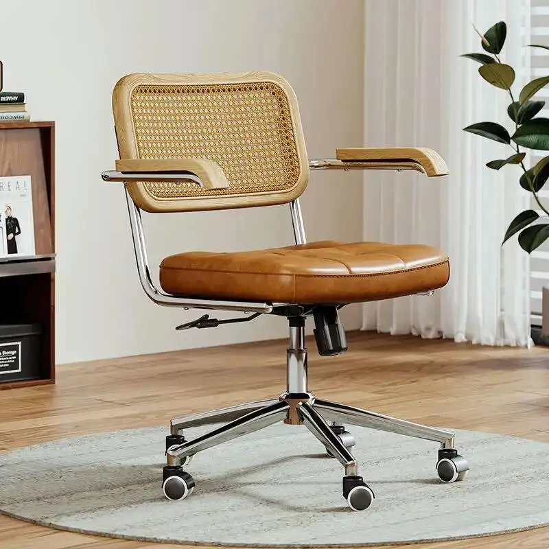 Ergonomic Rattan Computer Chair Lift Backrest Home Swivel Chair Study Office Office Desk Chair Conference Room Meeting Chairs