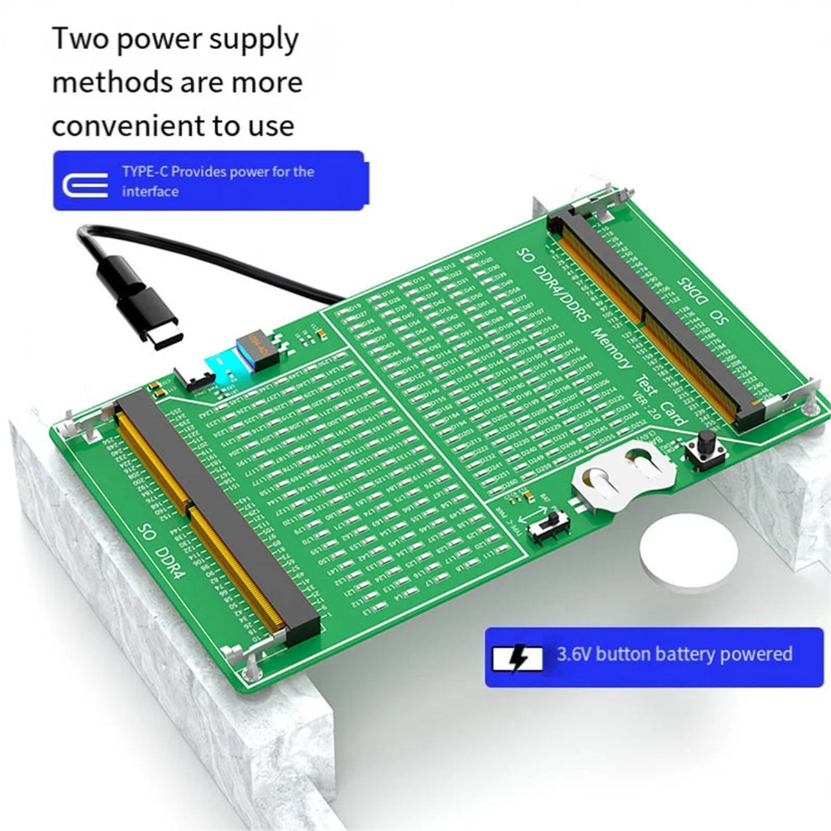 노트북 메모리 테스터, DDR4, DDR5, 라이트 포함, 다기능 휴대용 메모리 테스트 카드, 2-in-1