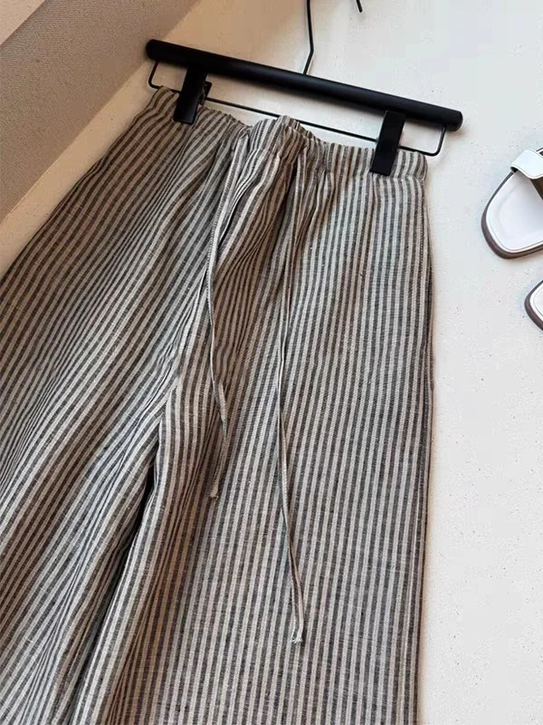 

Женские повседневные брюки с высокой талией и широкими штанинами, в полоску, свободного кроя, удобные летние брюки в винтажном стиле для повседневной носки