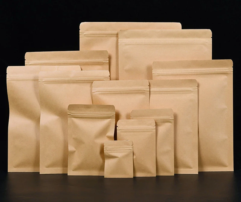 Kraftpapier mit flachem Boden, Aluminiumfolie im Inneren, Reißverschluss, Heißsiegel-Verpackungsbeutel, Lebensmittel, Kaffeebohnen, Snacks, Geschenkverpackungsbeutel – Detail 6