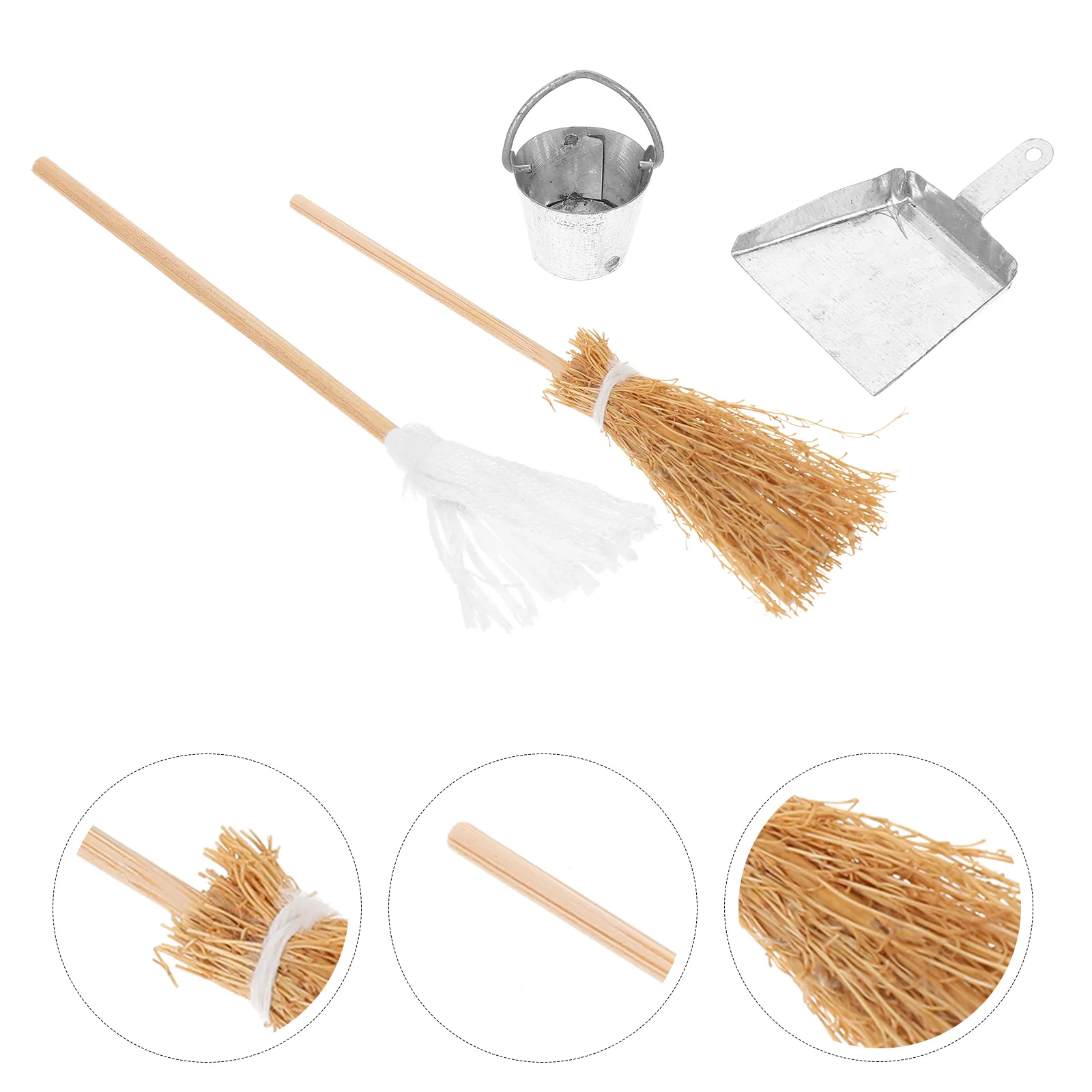 

Miniature Scene Props Bulk Ornaments Broom Craft House Mop Bucket Model Wood Dustpan Decor