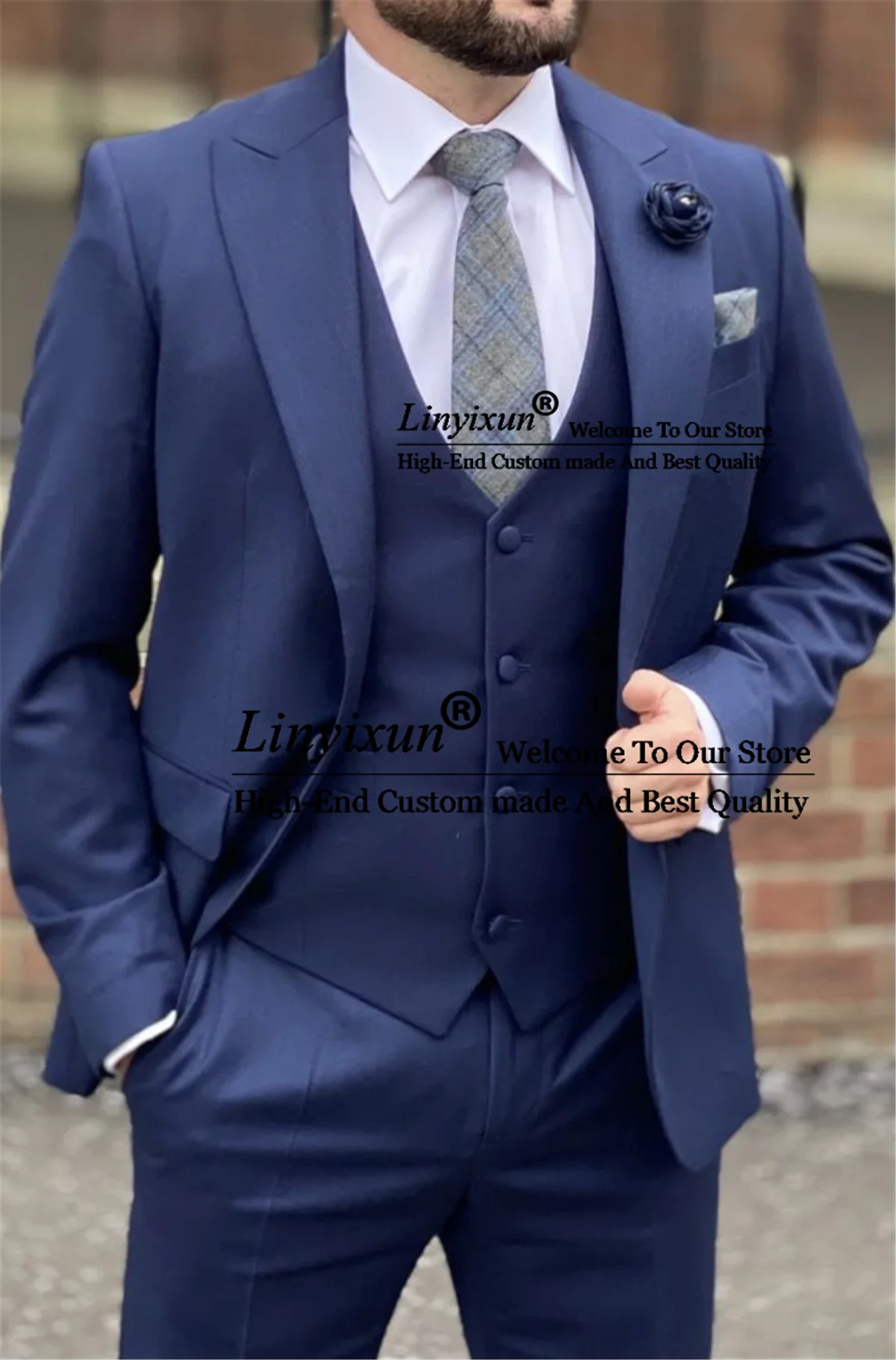 

Navy Blue Men Suits For Wedding Slim Fit Tailor Made Groom Tuxedos 3 Piece Set Mens Business Blazer Groomsmen Costume Homme