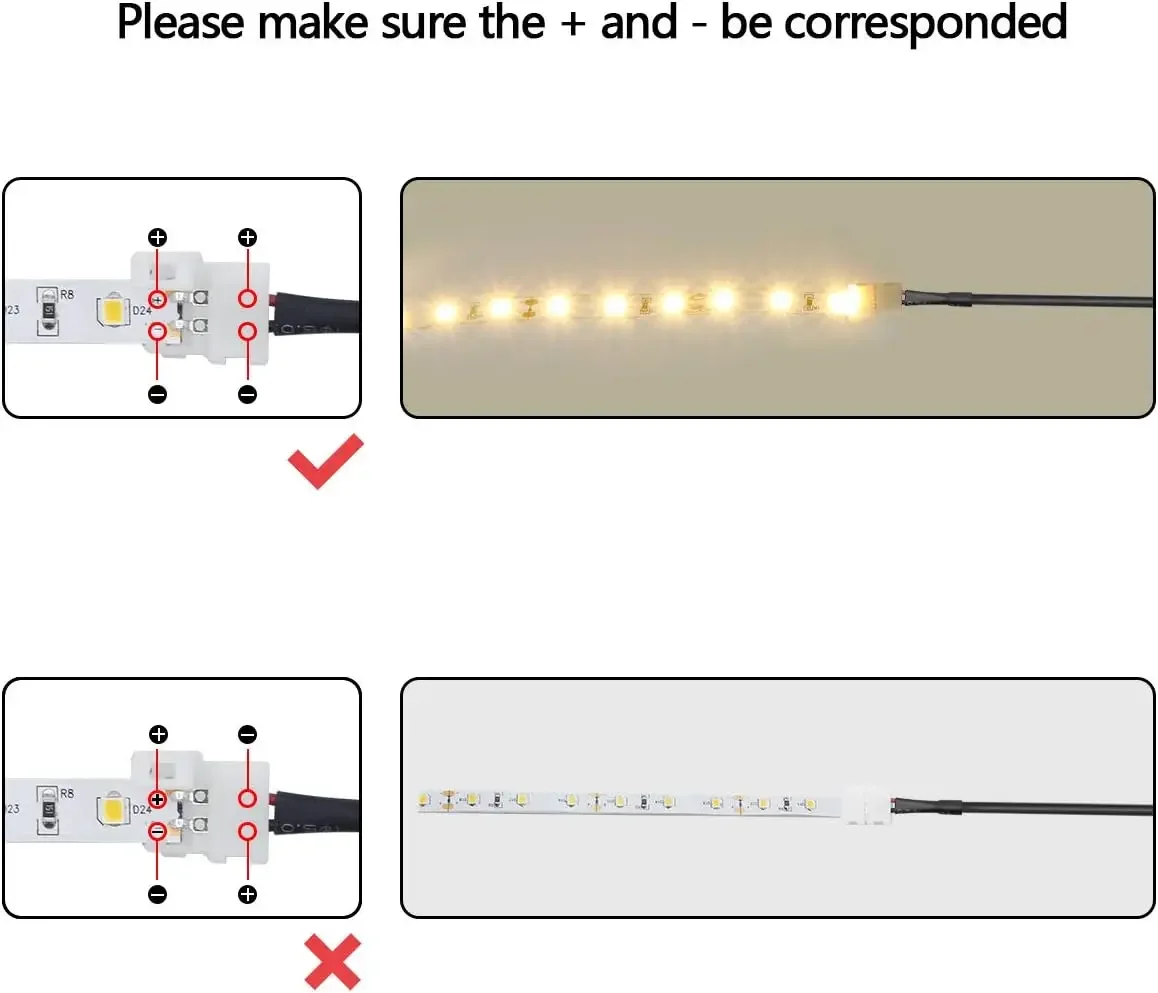 DC 5.5mm X 2.1mm Female Plug to 2 Pin 8mm 10mm Width LED Connectors Solderless Light Strip Clip for 2835 5050 WW CW NW Tape Lamp
