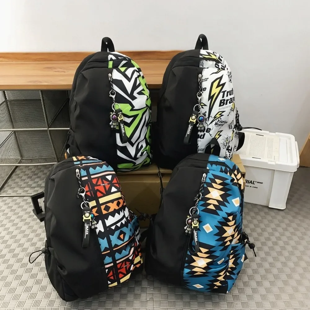 

Fashion Nylon Graffiti Backpack Large Capacity Wear-resistant Students Schoolbag Multiple Pockets Zipper Travel Rucksack