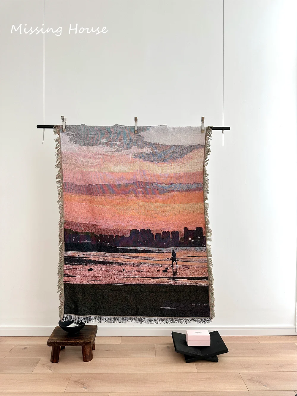 Romantic Walking in the Setting Sun Cotton Woven Blanket Tapestry Rug Home Decro Personalized Gift Sofa Cover Mat Rug