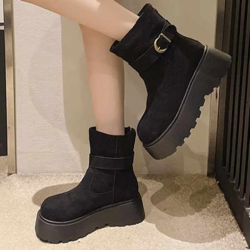 Flats Platform Women's Ankle Boots 2025 Suede Designer Shoes for Woman Fashion Casual Winter New Dress Zapatos Mujer De Botas