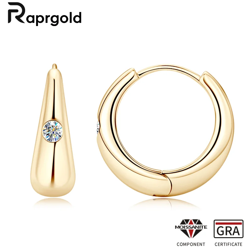 RAPRGOLD Certyfikowany 2,5 mm Moissanite Retro Hoop Earring dla kobiet S925 Sterling Silver Exquisit Kolczyki Biżuteria Prezenty pendientes