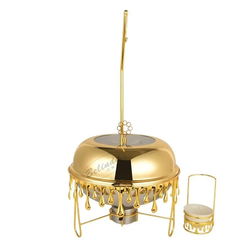 

Stainless steel buffet hanging stove round golden alcohol heating stove hotel restaurant banquet insulation stove