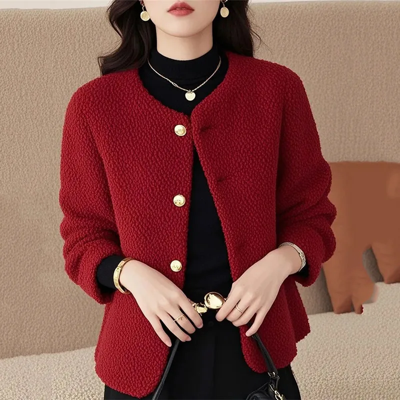 Beautiful Small Fragrant Style Ankela Red Jacket Women's Coat 2026 New Autumn Winter Versatile Jacket Top Female Outerwear