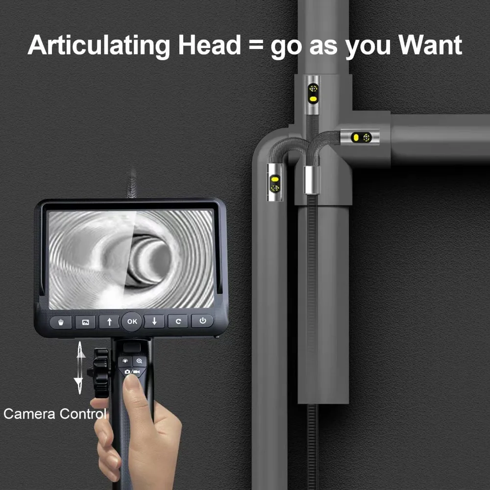فحص وتحليل/Borescope مفصلية مزدوجة العدسة، منظار المحرك مع كاميرا ثعبان مفصلية ثنائية الاتجاه مقاس 0.33 بوصة، مزدوجة 5 بوصة