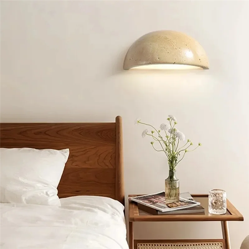 Retro LED Wall Light Half Circle Natural Stone Bedroom Bedside Lamp Corridor Background Wall Light