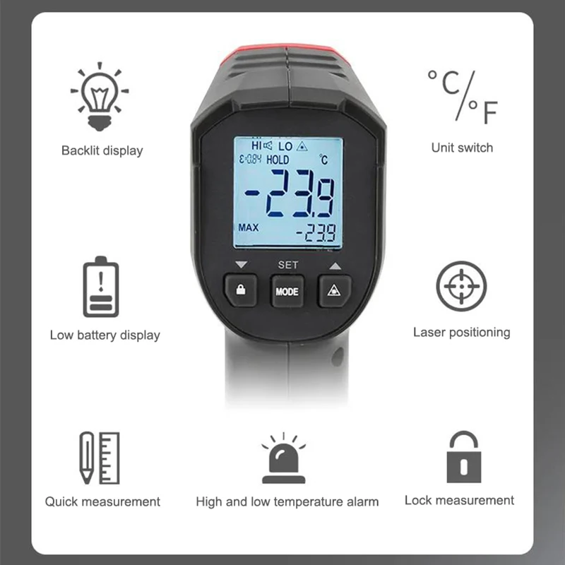 UNI-T Digital Thermometer UT306S UT306C Non-contact industrial Infrared Laser Temperature Meter Temperature Gun Tester -50℃-500