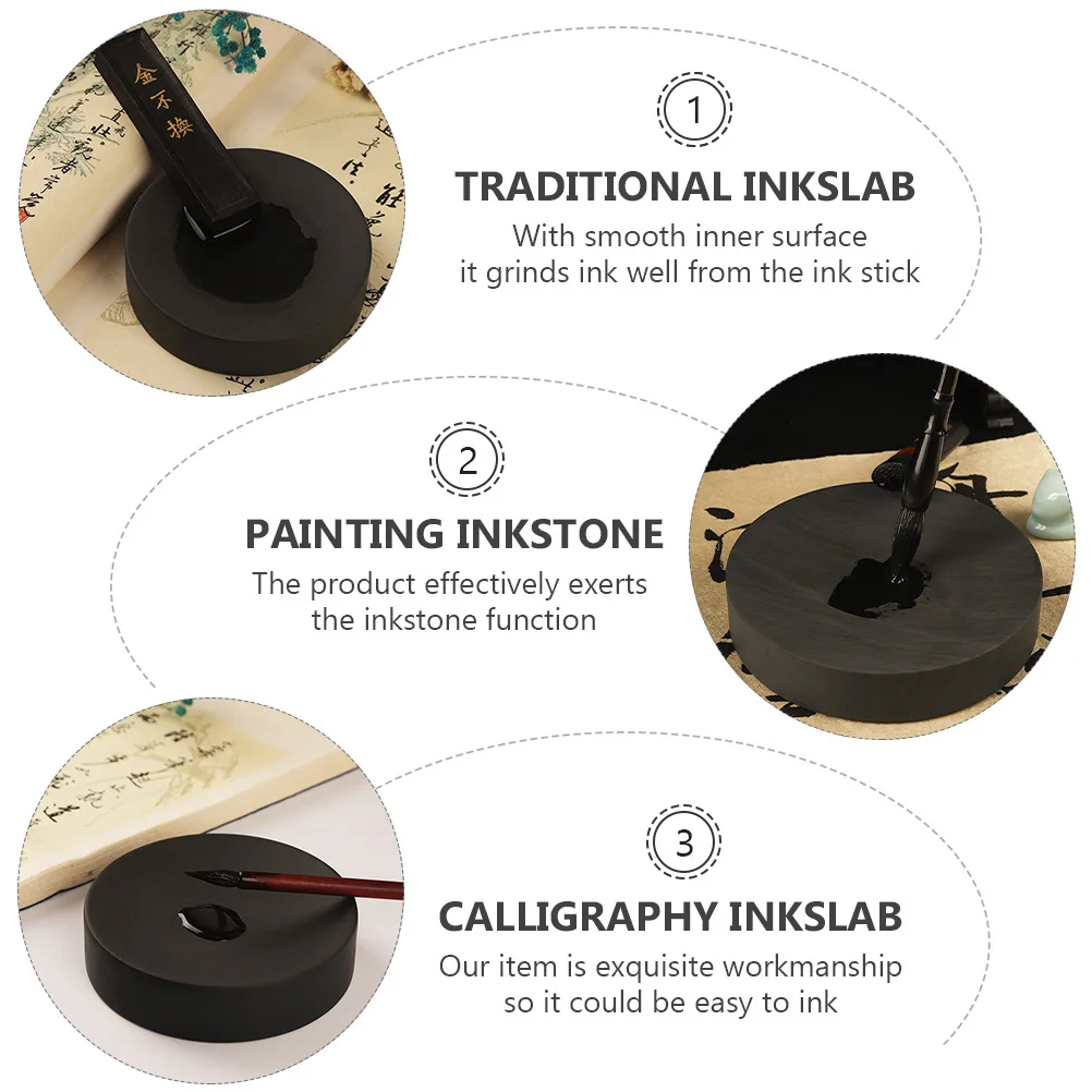 

Calligraphy Inkstone Durable Round Simple 4 Inch Practical Ink Grinding Stone for Students Painting Accessories