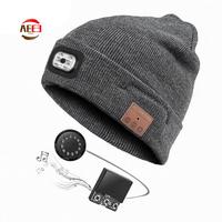 AEE3-For Shoveling Snow Riding Winter Warm Bluetooth Head Light Lamp Hat Beanie With LED Music Cap Speakers & Mic Earbuds Durabl