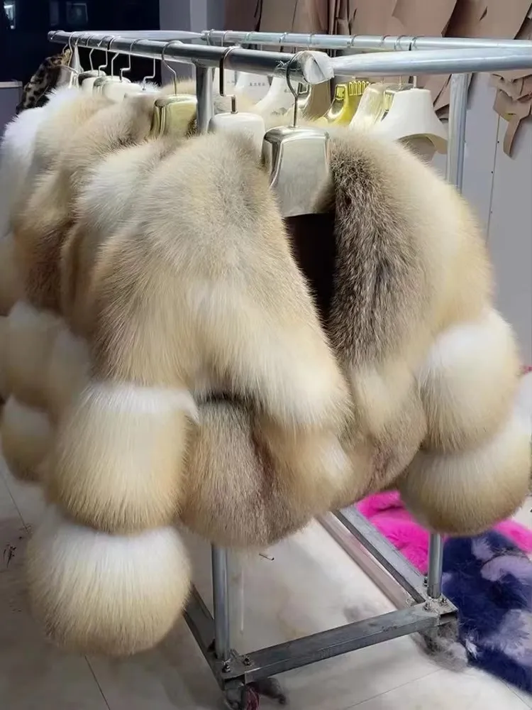 Real Golden Island Fox Fur Jacket With Turndown Collar Short Natural Fur Coat Women's Clothing Luxury Genuine Fur Coat