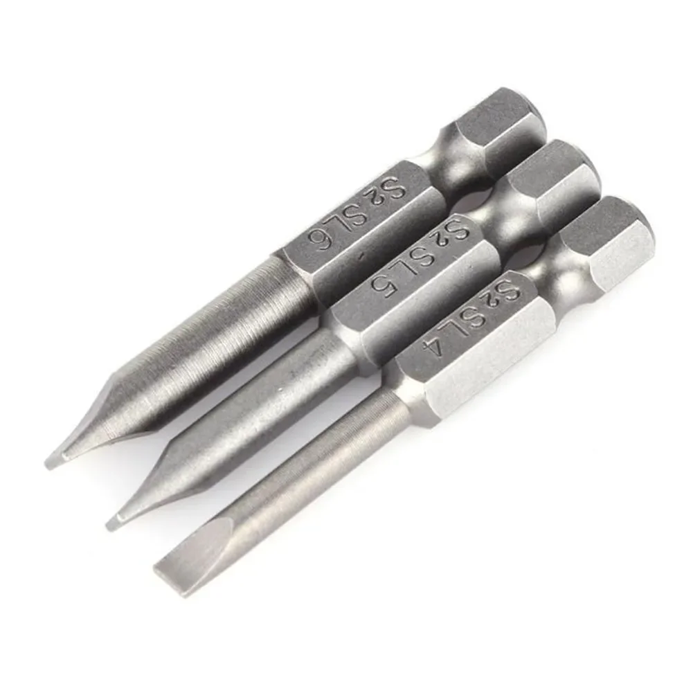 6pcs/set 50mm Flat Head Slotted Tip Magnetic Screwdrivers Bits 2.0-6.0mm Driver Bits Hand Tools Screwdriver Drill Bit