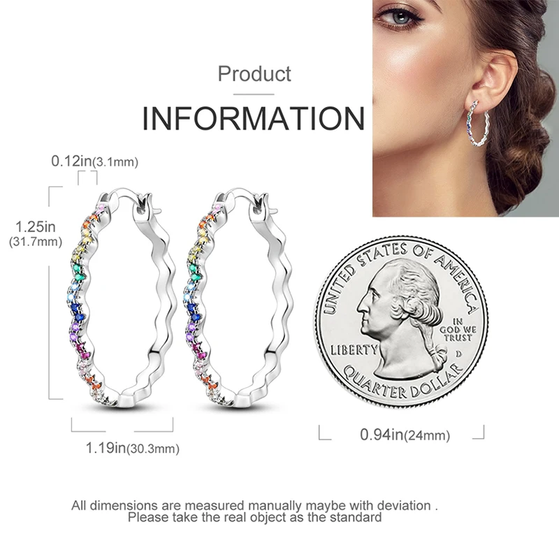 الأصلي 925 فضة أقراط بسيطة تنوعا دائرة كبيرة هوب أقراط للنساء الزفاف المشاركة هدية عيد ميلاد