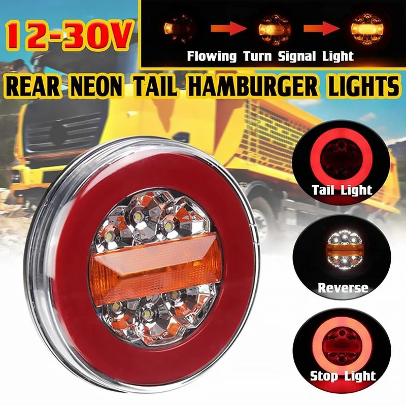 Round LED 4IN1 Truck Taillight 12-24V Dynamic Tail Trun Signal Reverse Lamp Rear Brake Stop Light For Trailer RV Lorry