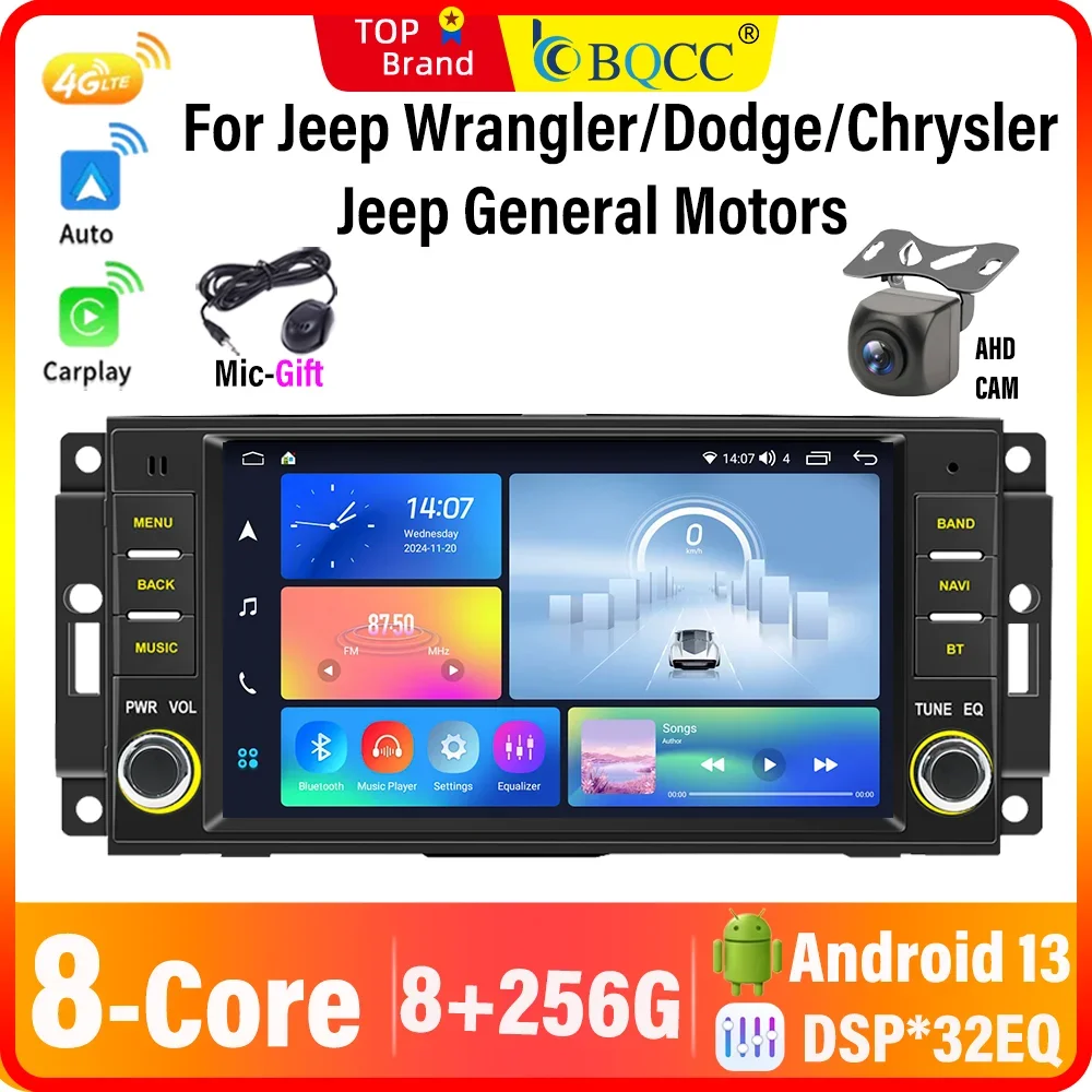 

BQCC 8 Core 7'' Car Radio For Jeep Wrangler Dodge Chrysler Wireless CarPlay Android Auto WIFI GPS RDS Multimedia Car Audio