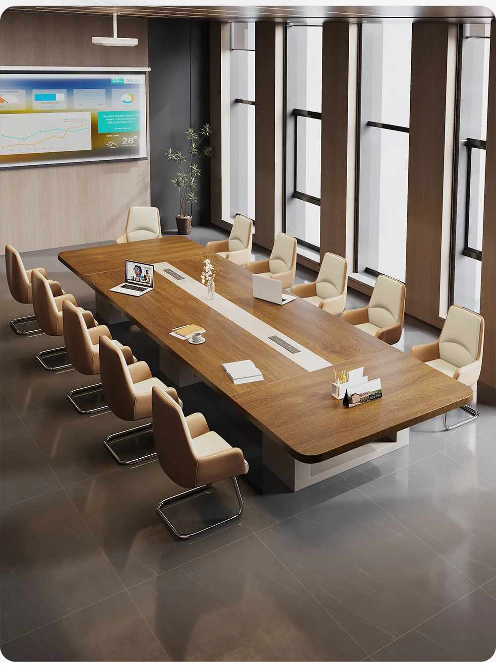 LMM solid wood large conference room table and chair combination light luxury high-end strip table workbench