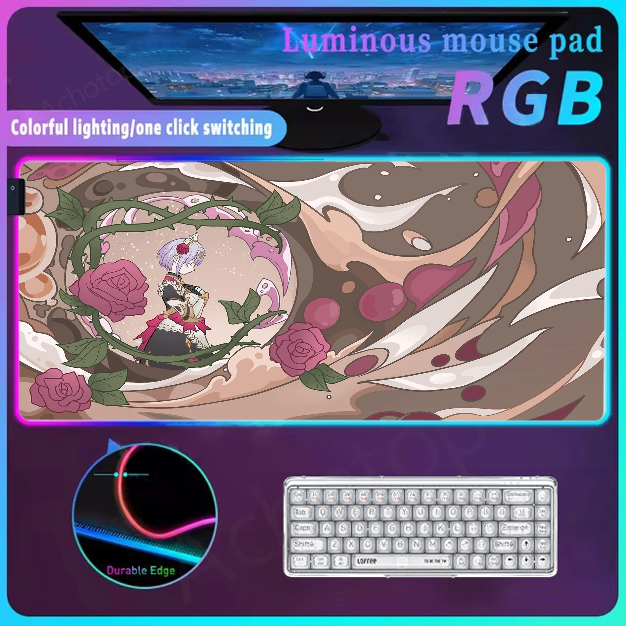 Genshin Impact Rgb Mouse Mat Led Mousepad Rgb Desk Mat Glow Personality Mouse Pad Computer Mouse Pad Gamer Tapis De Souris Rug