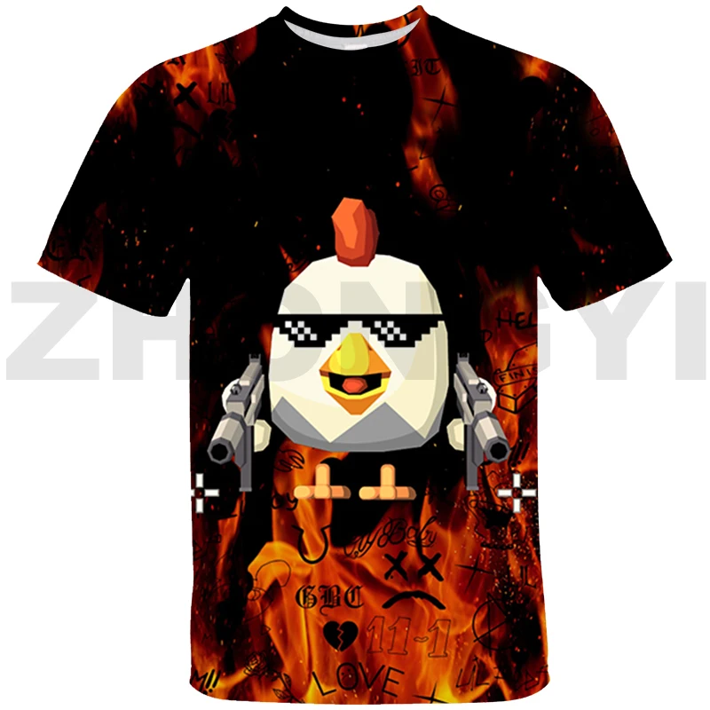 Fashion Casual Chicken Gun T Shirts for Men Streetwear Hip Hop Oversized T Shirt Summer Parent-child Wear Chicken Gun Tees Tops