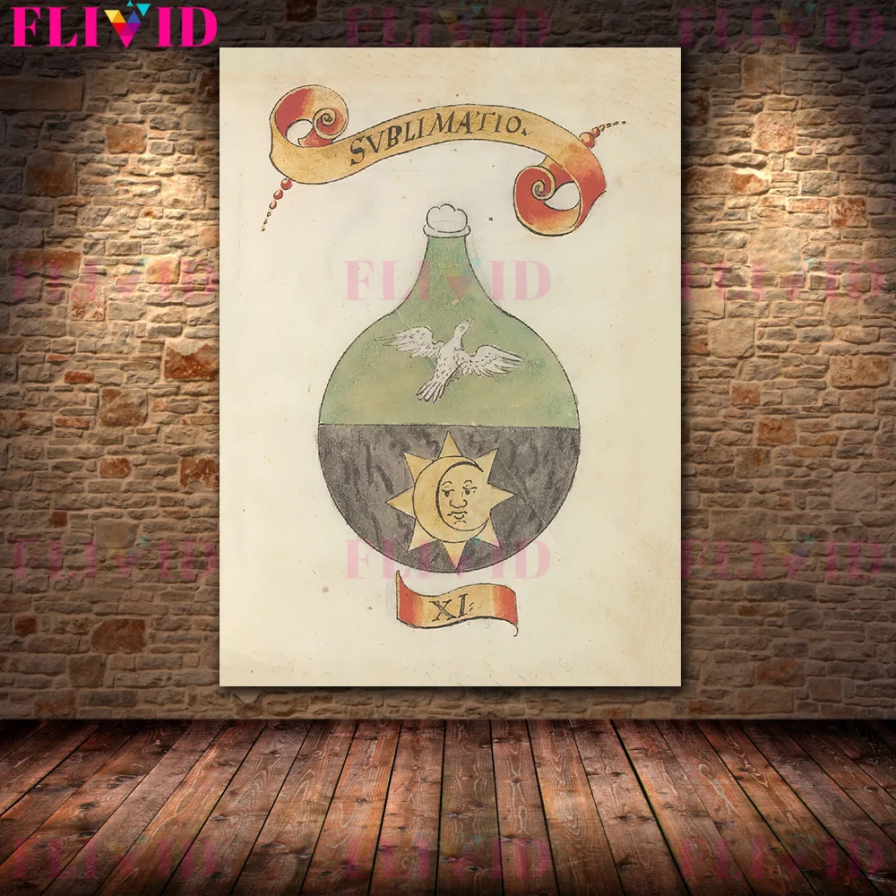 Magical Transformations In The Alchemist Beaker, Vintage Wall Art Canvas Painting,Witchcraft&Magic Illustration Art Poster Decor