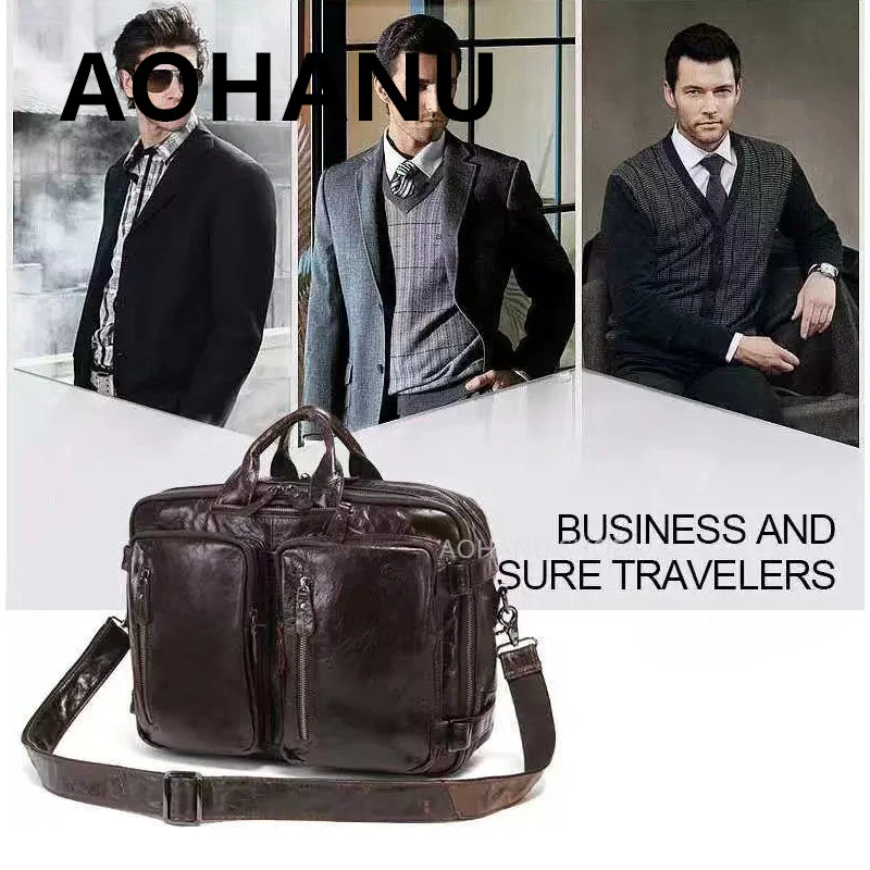 

Crossbody Bag 2024 New Men's Business Multi functional Backpack Genuine Leather Solid Color Zipper Open Men's Backpack