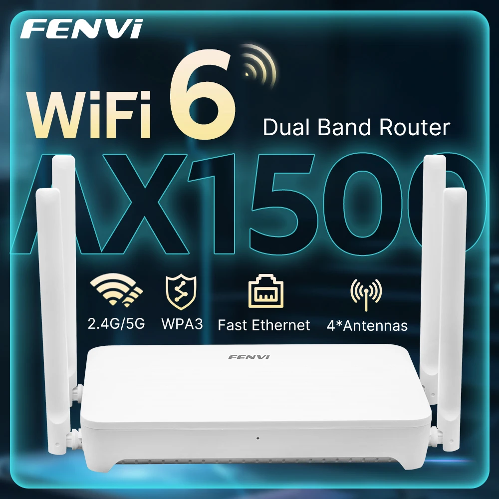 

FENVI WiFi 6 Маршрутизатор AX1500, двухдиапазонный порт Gigabit Ethernet 2,4G и 5 ГГц, 4 антенны, усилитель сигнала, беспроводной Wi-Fi, 6 Mesh MU-MIMO