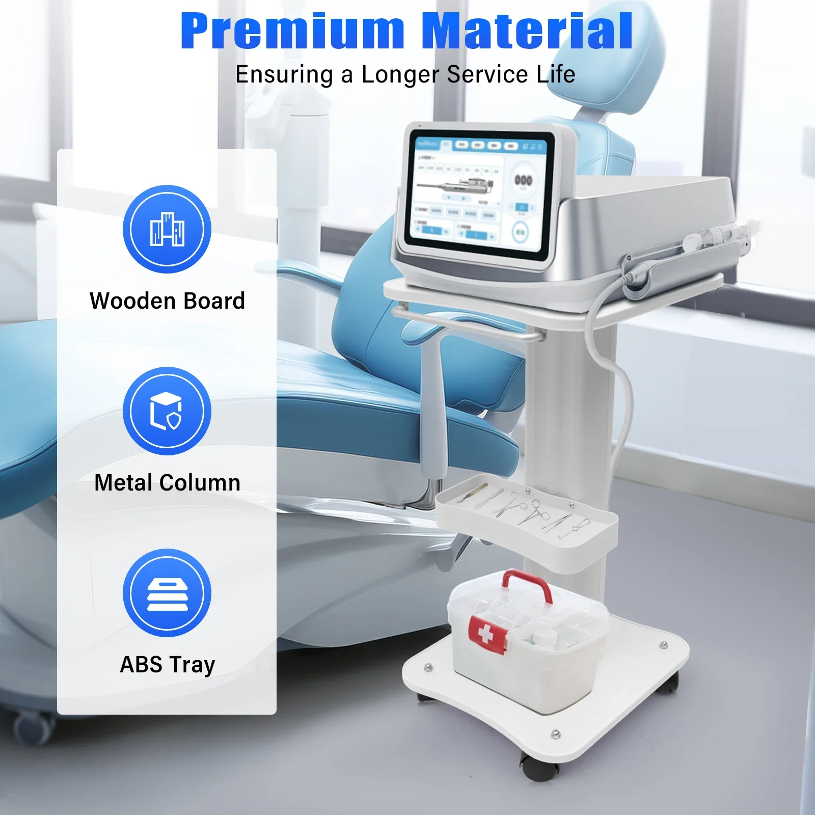 White Salon Trolley – Wooden Board & Metal Cart with 360° Rotating Casters, Large Handle, and Quiet Movement for Spa & Salon image 4