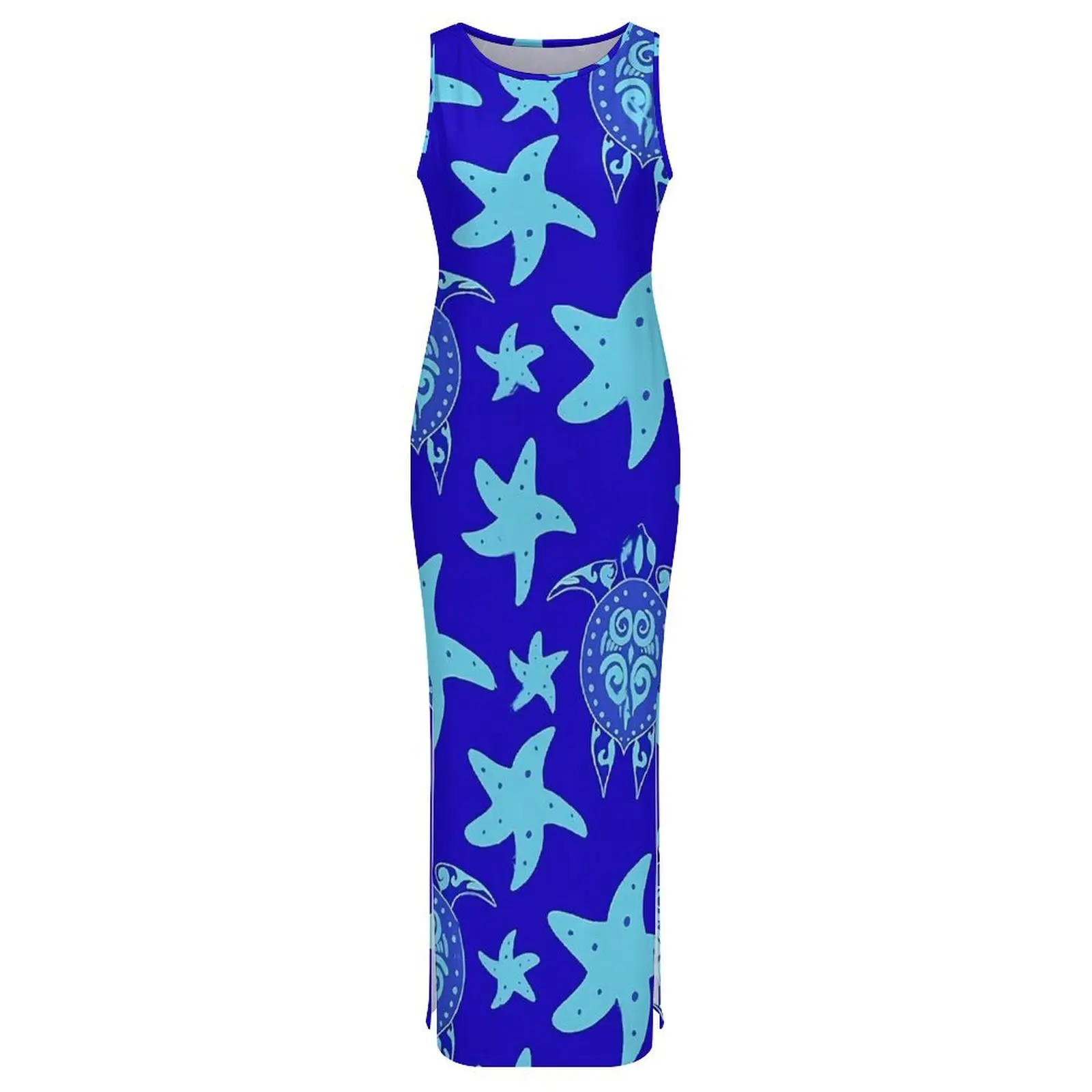Ladies Bodycon Dress Pretty Ocean Turtles Maxi Dresses Summer Starfish Print Sleeveless Street Style Graphic Dress Big Size 4XL