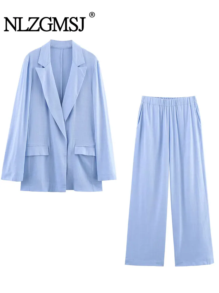 

2025 Spring Summer Casual Chic Women Suit Long Sleeve Blazer Loose Long Pants Fashion Office Lady Sets