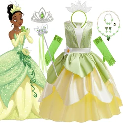 Princess Tiana Dress Girls Disney The Princess And The Frog Cartoon Cosplay Costume Halloween Party Costume Kid Green Fairy Sets