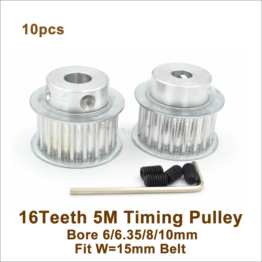 POWGE 10pcs 16 Teeth 5M Synchronous Pulley Bore 6/6.35/8/10mm Fit W=15/20mm 5M Timing Belt 16T 16Teeth HTD 5M Timing Pulley BF