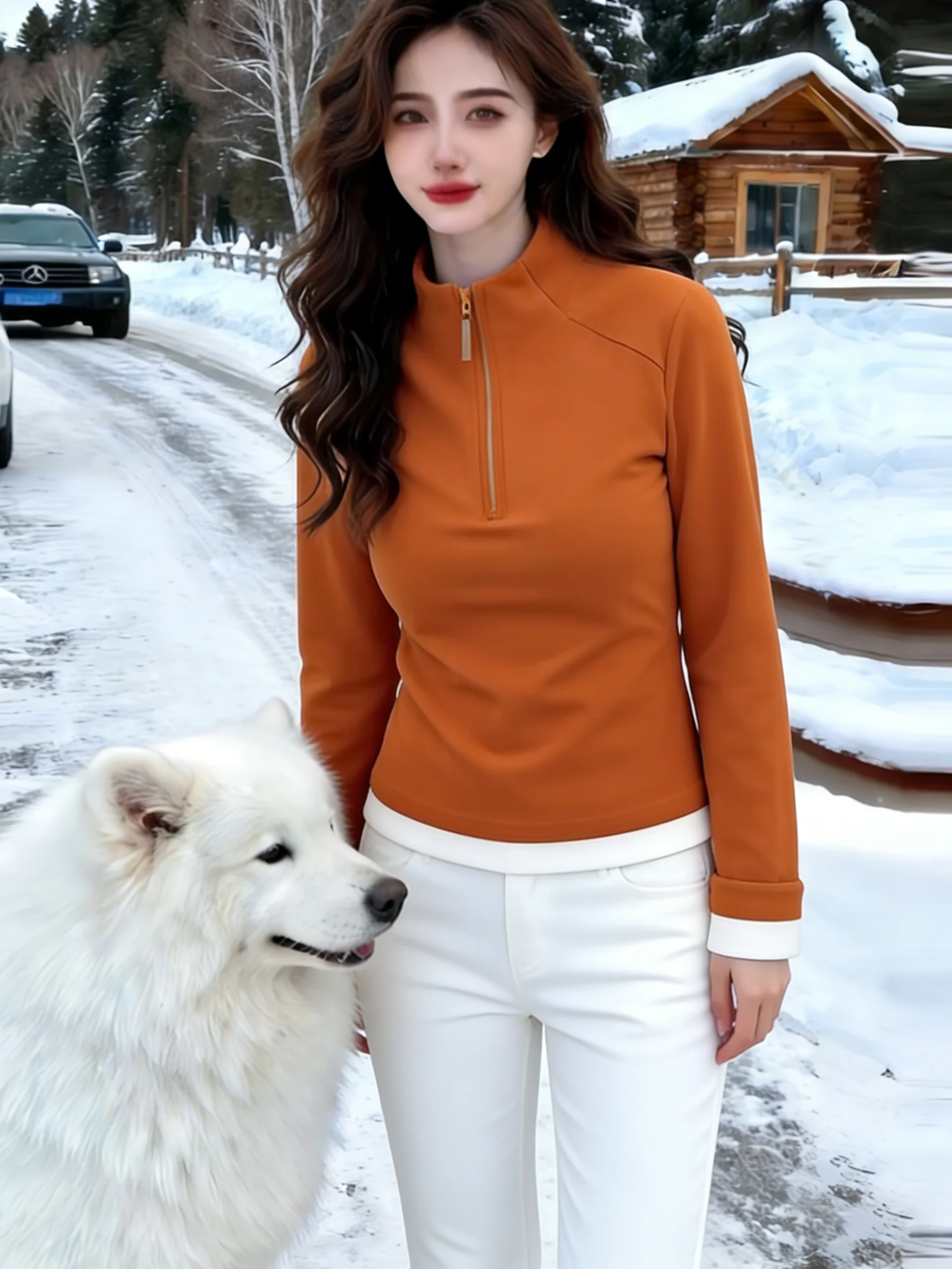 

Double-Sided Fce High Ne Warm Sweatirt Faionable Versatile Women's Clothing Slimming Trendy Daily Wear Stand Fit