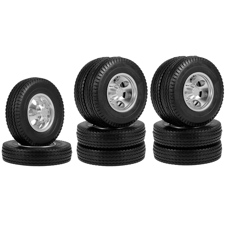 

A45F-6PCS Металлическая передняя и задняя ступица колес, резиновые шины, полный набор шин для 1/14 Tamiya RC, прицепа, тягача, автомобиля
