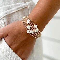 CCGOOD 18K Gold Plated Cross Charm Bracelet for Women Stretchy Dainty Beaded Jewelry Pulseras Femme