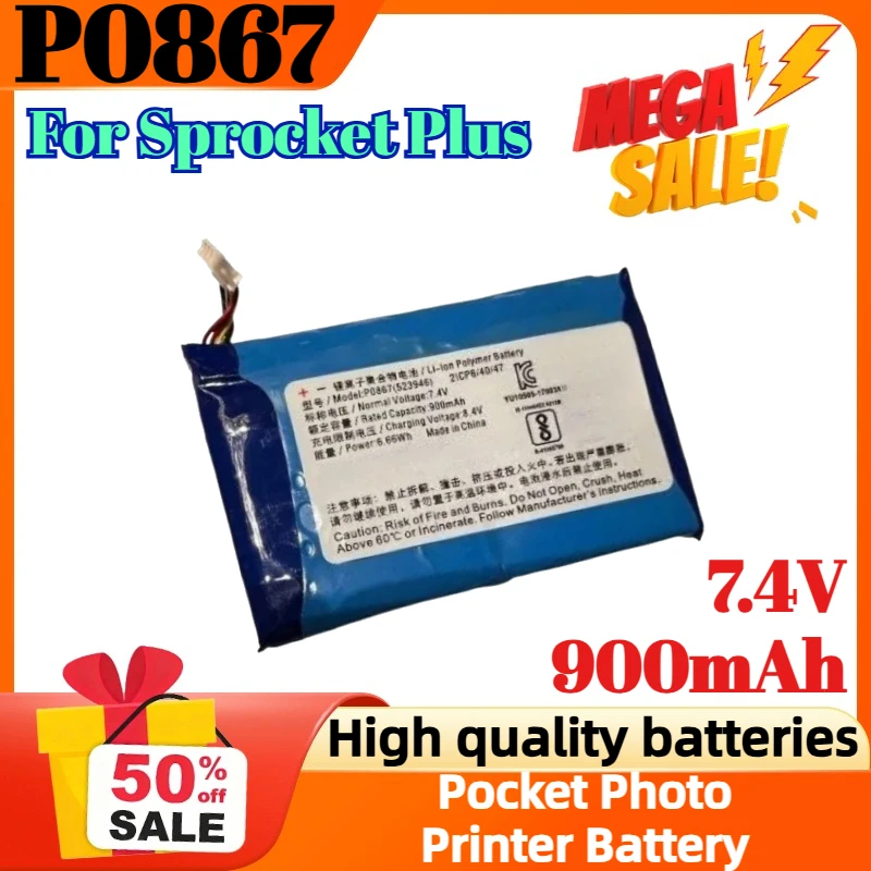 

P0867 523946 7.4V 900mAh New Replacement Battery for Sprocket Plus Battery Pocket Photo Printer Batteries