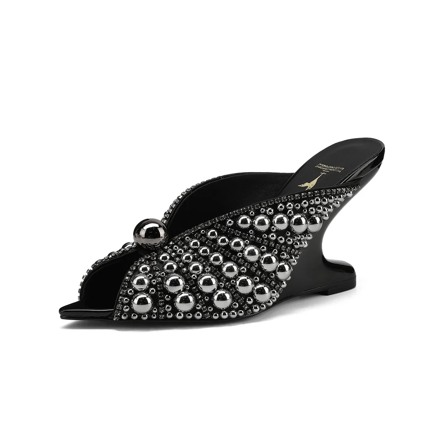 Women's Summer Shoes Luxury Sandals Pearls Slipper Strange High Heel Peep Toe Pumps Elegant Wedding Party Pumps