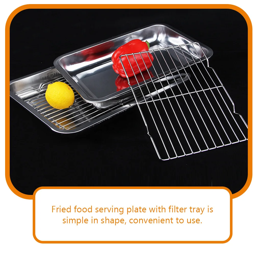

1Set Stainless Steel Fried Food Oil Drain Tray Simple Snack Storage Plate Fruit Serving Fried Food Plate