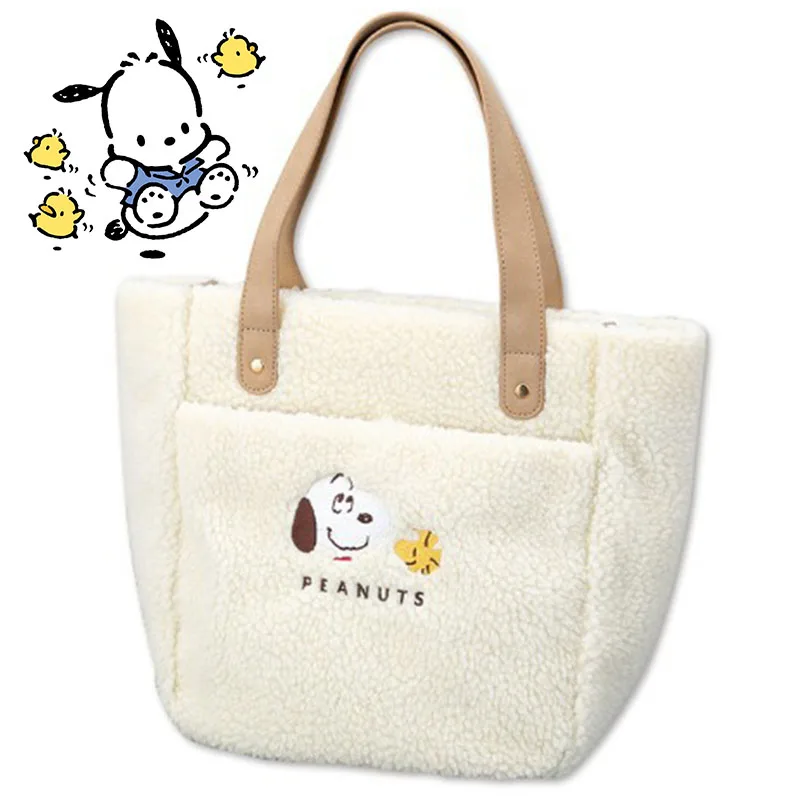 Snoopy Kawaii Ins New Lamb Plush Handbag Cartoon Soft Cute Anime Cute Versatile Handbag Large Capacity Fashion Girl Toys Gifts