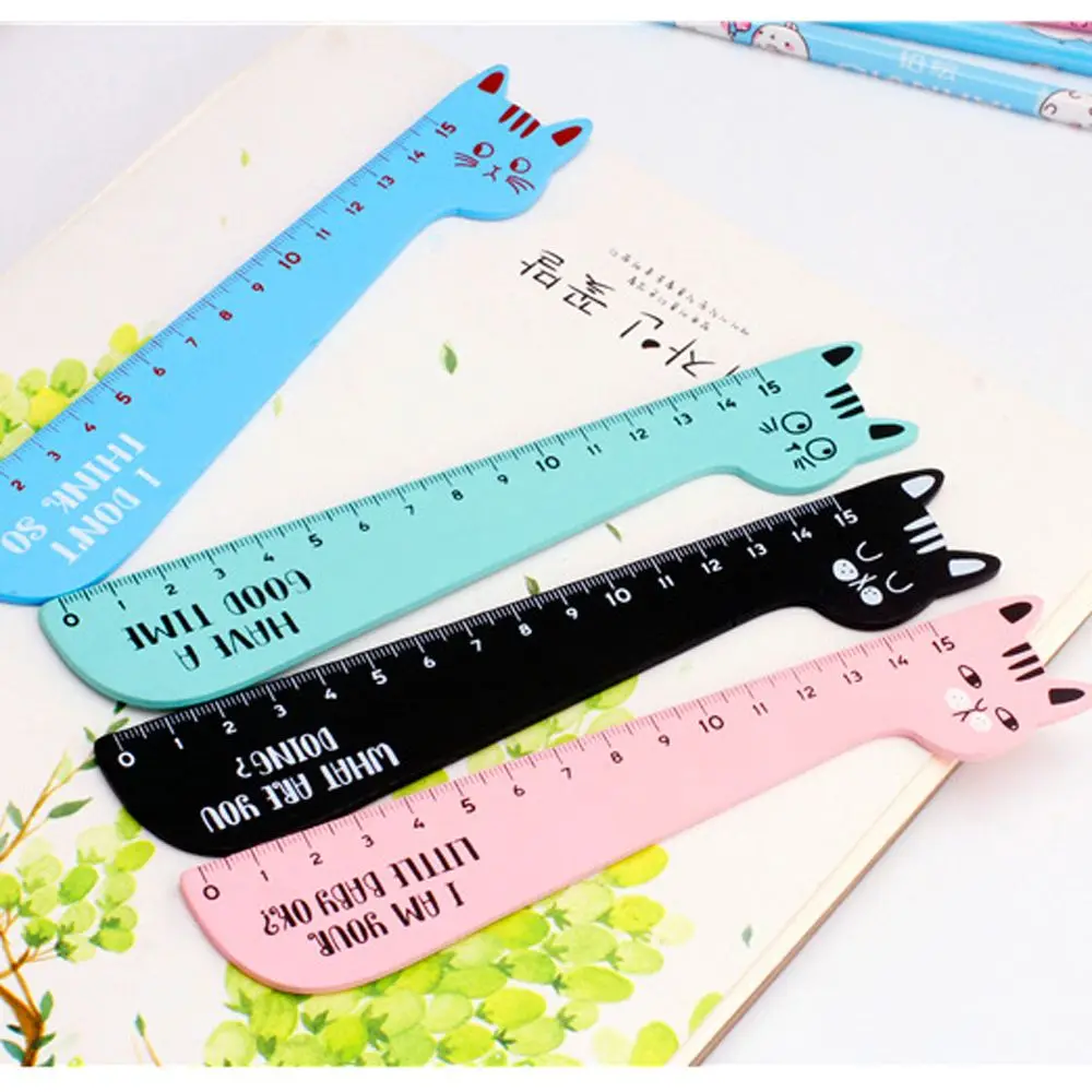 Creativity Office Tool Student Stationery Drafting Supplies Straight Ruler Cartoon Ruler Wooden Ruler Animal Cat Shape