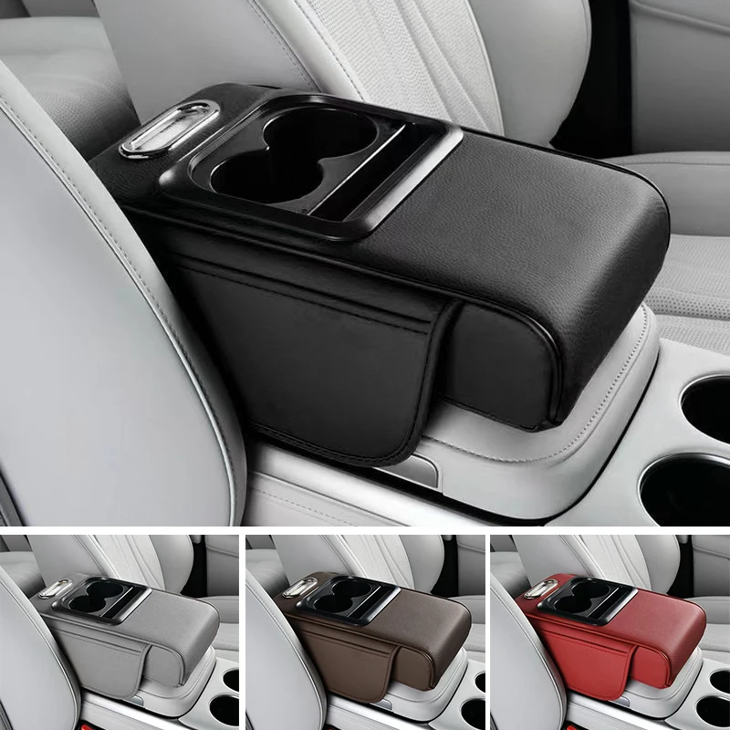 1PCS Auto Center Console Armrest Cushion With 2 Cup Holder Armrest Heightening Pad Auto Amrest Pillow Cover Pad for All Seasons