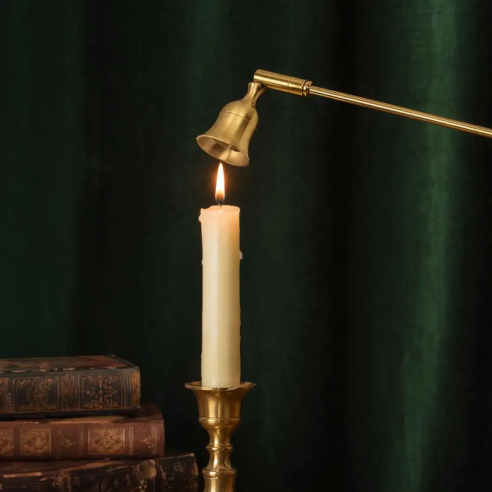Safe Candle Extinguisher Candle Extinguishing Cover with Long Handle Bell-shaped Aluminum Snuffer Iron Candlestick for Safe