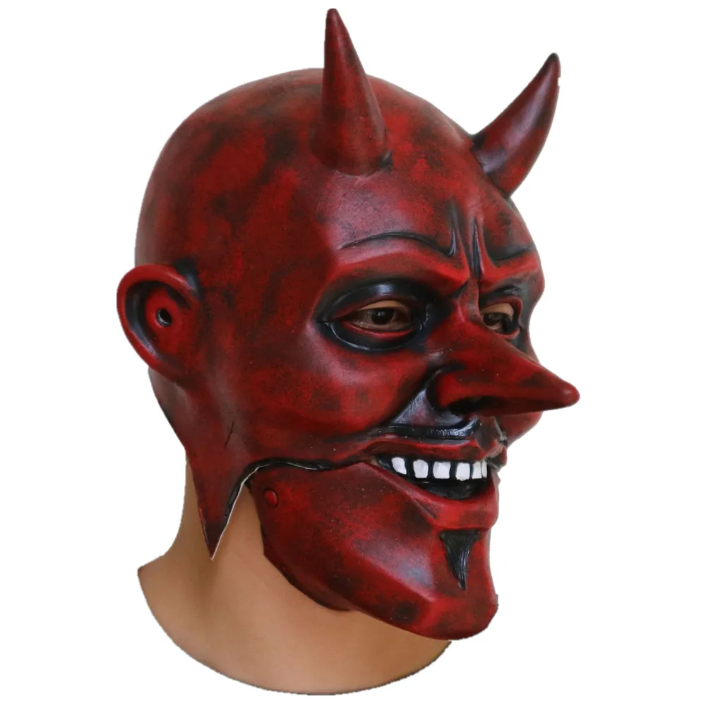 Halloween-Grimassenmaske, Cosplay-Maske mit beweglichem Mund, rote Dämonenkönig-Kopfbedeckung, lustige Maske, Tanz-Make-up-Requisiten – Detail 1