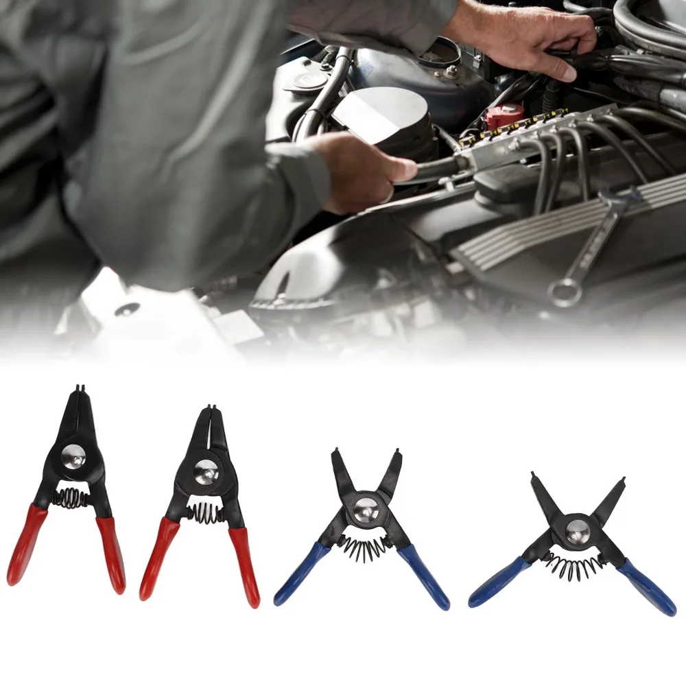 4PCS Carbon steel Mini Snap Ring Plier Set Colorful Chrome Plated Internal External Snap Ring Plier Metal Spring Loaded