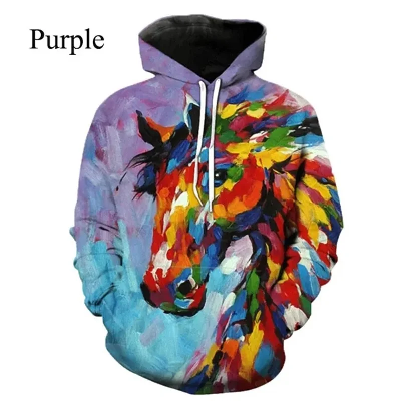 3D Printing Animal Colored Horse Sweatshirt Men Women Pullover Hoodie Casual Loose Oversized Men Hoodies Sudaderas Para Hombres